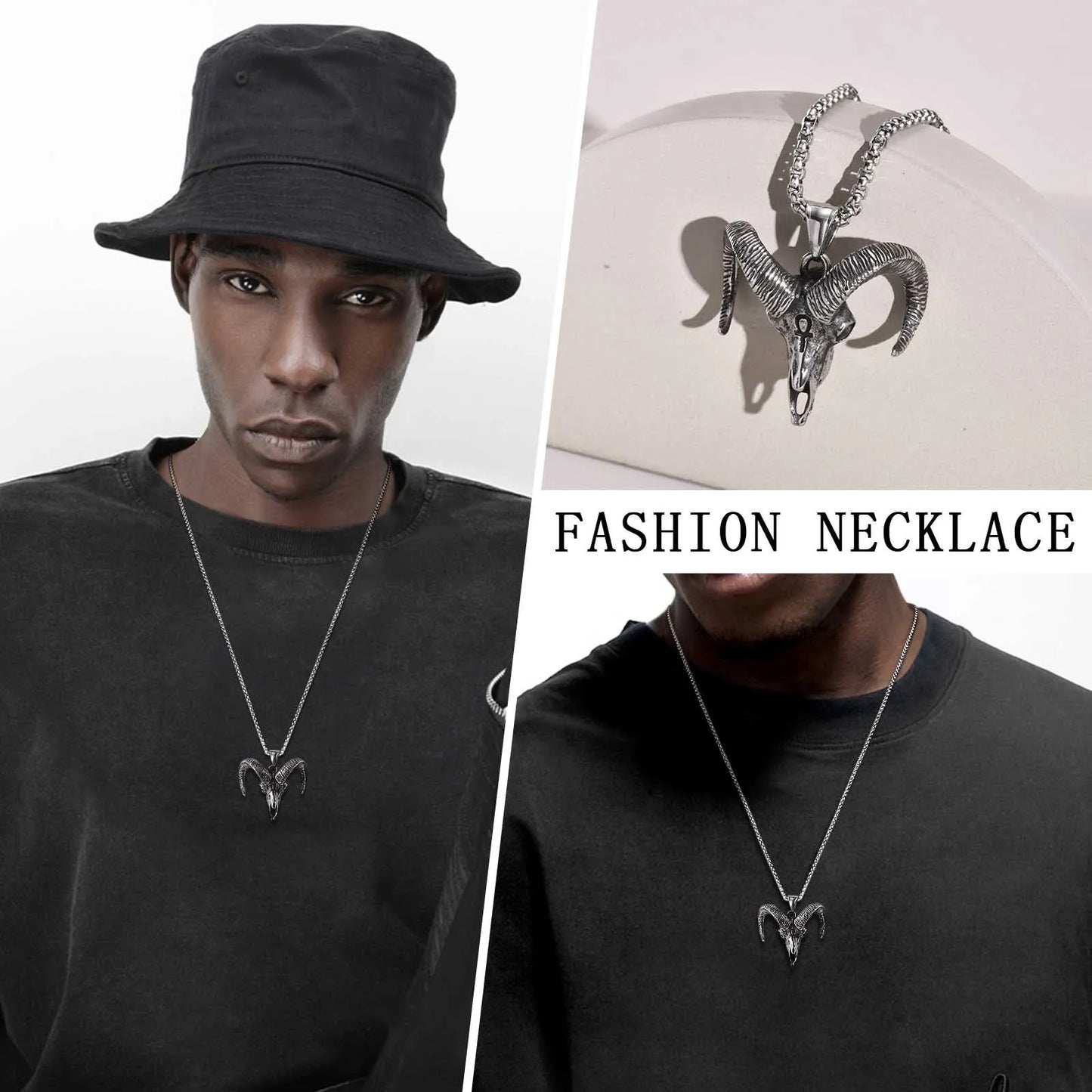 Baphomet Satanic Goat Head Skull Pendant, Satan Stainless Steel Goth Punk Style Necklace, Lucifer, Halloween, Devil Jewelry Accessories