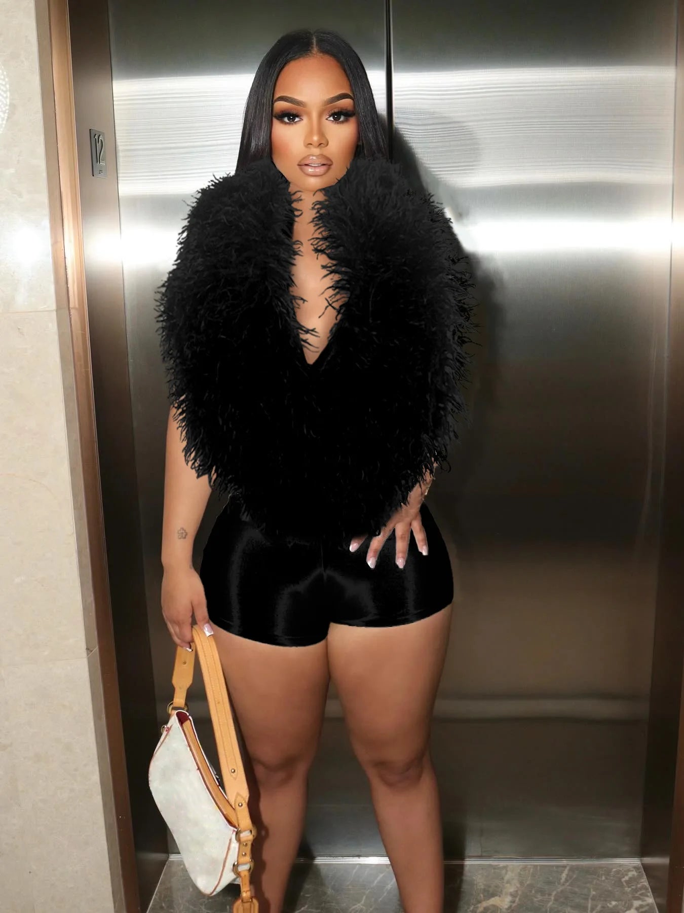 S-2XL UK Plus Size 4 Colors Halter Fur Playsuit Women Sexy Backless Deep V-Neck Summer Hipster Tight Stretch Activity Street Luxury Shorts Romper