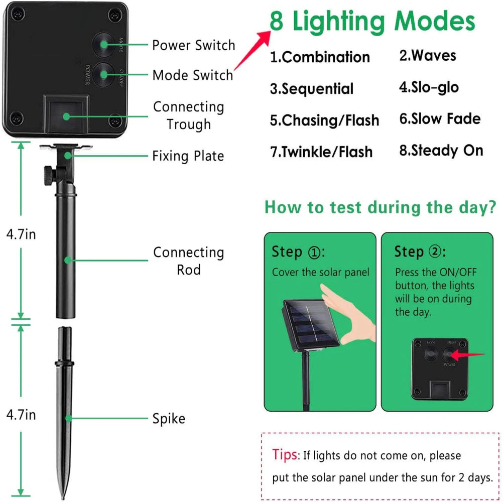 22M-300LED/32M-300LED Solar Powered Outdoor Fairy Lights IP65 Waterproof 8 Lighting Modes Suitable for Christmas Decoration Wedding Decoration Accessories Supplies