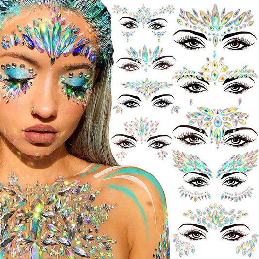 3D Sexy Face Tattoo Stickers Temporary Tattoos Glitter Fake Tattoo Rhinestones For Woman Party Face Jewels Tatoo