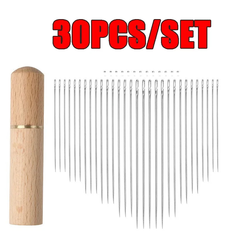 30 PCS Set + Case  Blind Sewing Needle Elderly Stainless Steel Quick Automatic Self-Threading Needle Stitching Pins DIY Punch Needle Threader Sewing Accessories