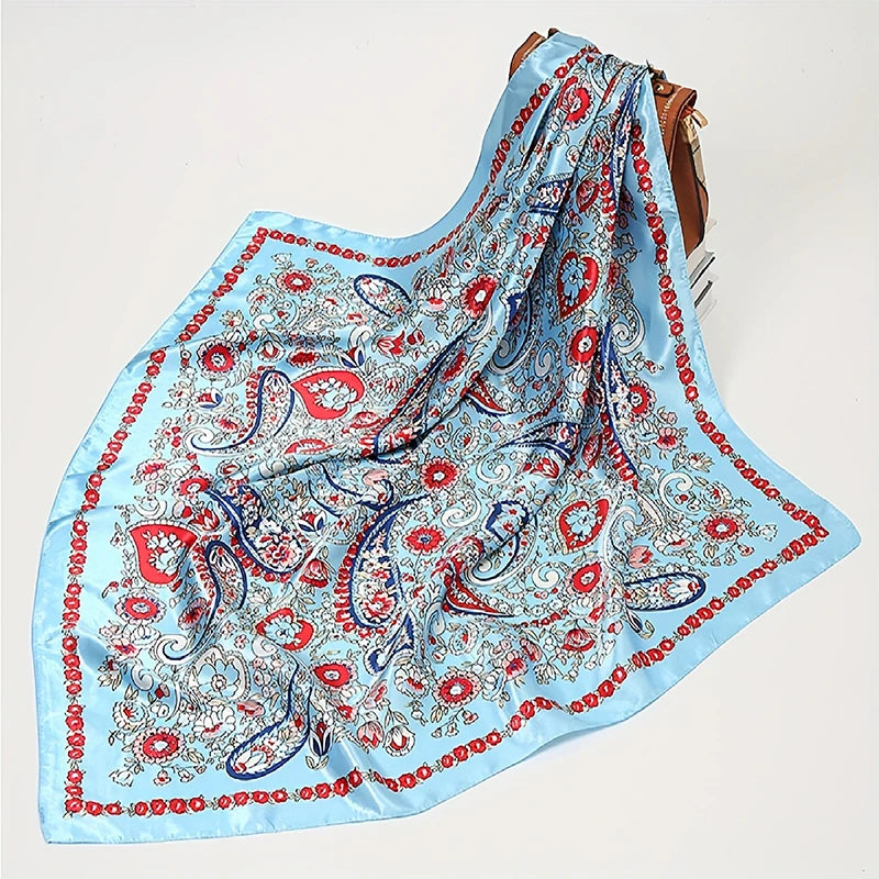 New 90x90cm 18 Colors Silk Shawl Satin Square Scarf For Women Paisley Neckerchief Female New Headband Hair Bands Print Foulard Hijab Wraps Bandana Women Apparel Accessories