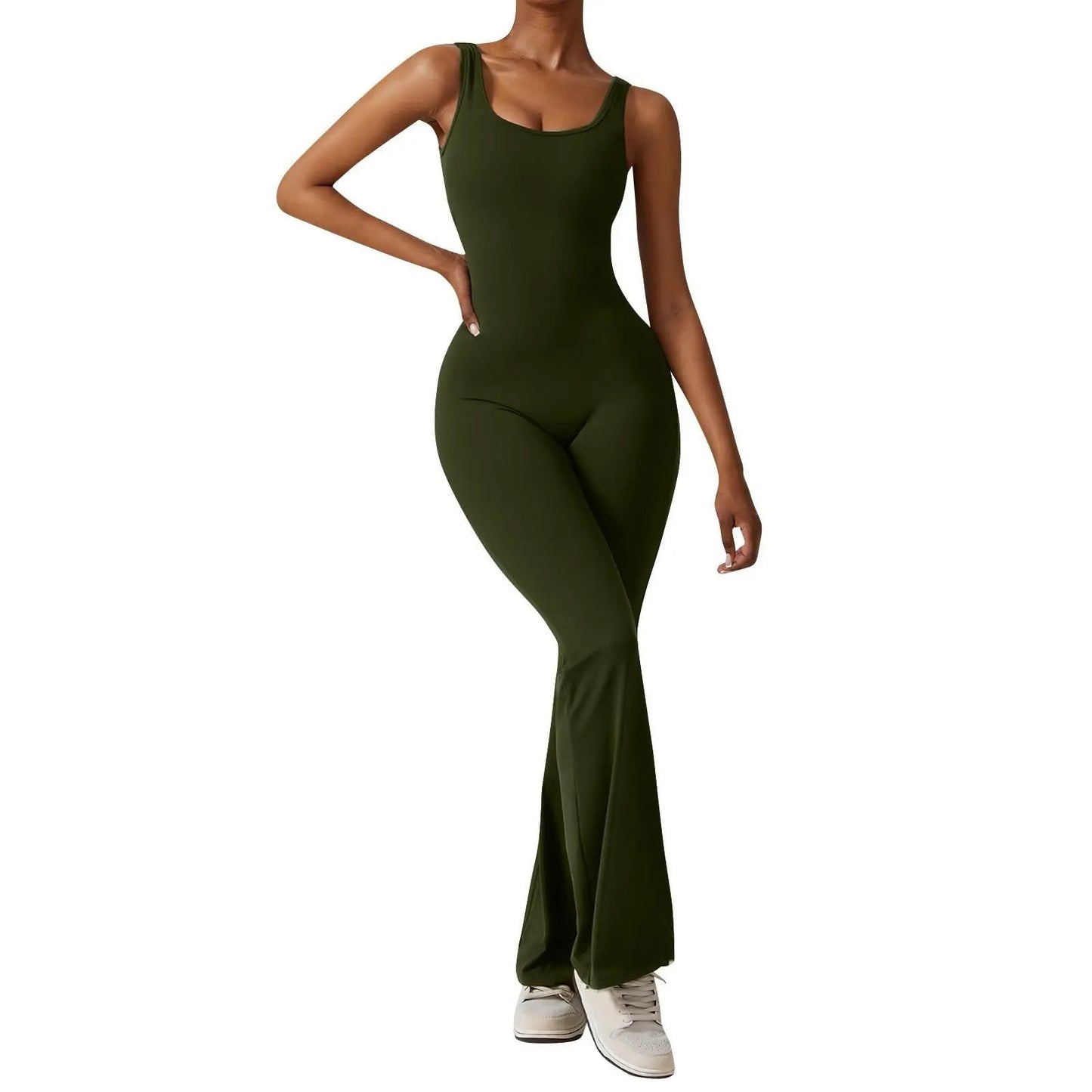 5 Colors S-XL Size Women's Fitness Flared Bodysuit Sexy Backless Fitness Tight Waistband Hipless Yoga Bodysuit V Back Waistband Hip Lift Female Apparel Sports Clothing Supplies