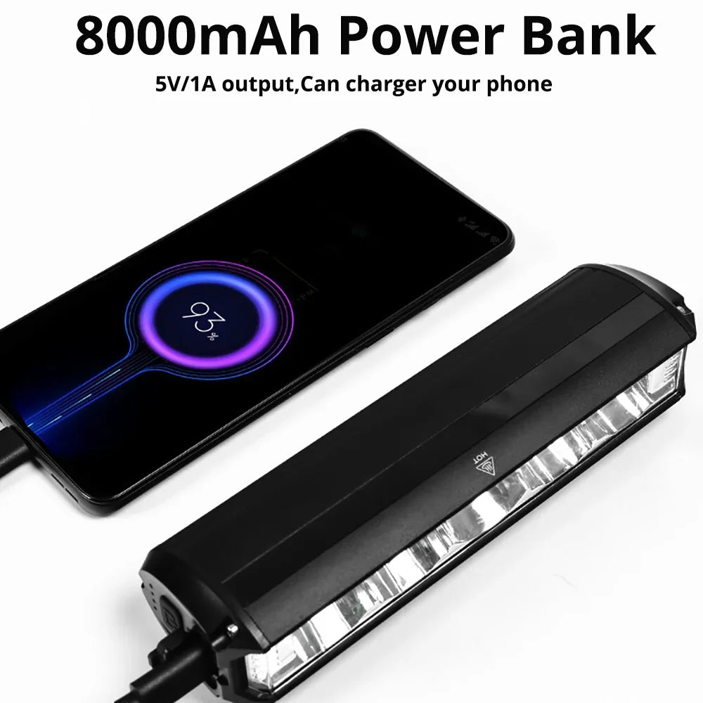 Full Set 8000mAh + Power Bank 10000LM Bicycle Light 500M Lighting Distance Front Bike Light Waterproof 8000mah 5*P90 Flashlight USB Charging MTB Road Cycling Lamp Accessories Sports Supplies
