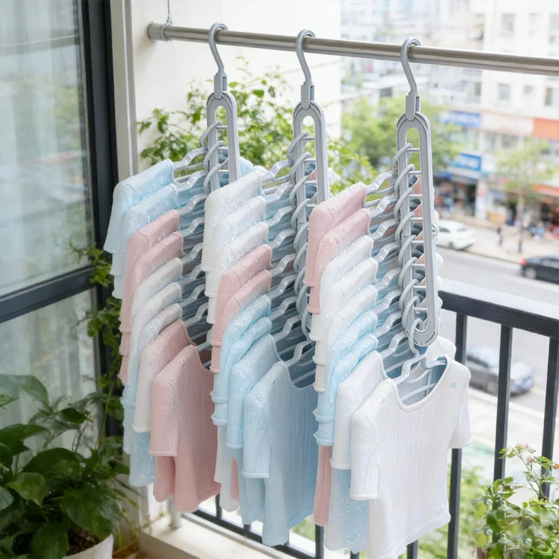5 PCS Set 9-Hole Clothes Hanger Organizer Wardrobe Space Saving Storage Hanger for Clothes Folding Magic Hangers Closet Drying Racks Home Clothing Accessories