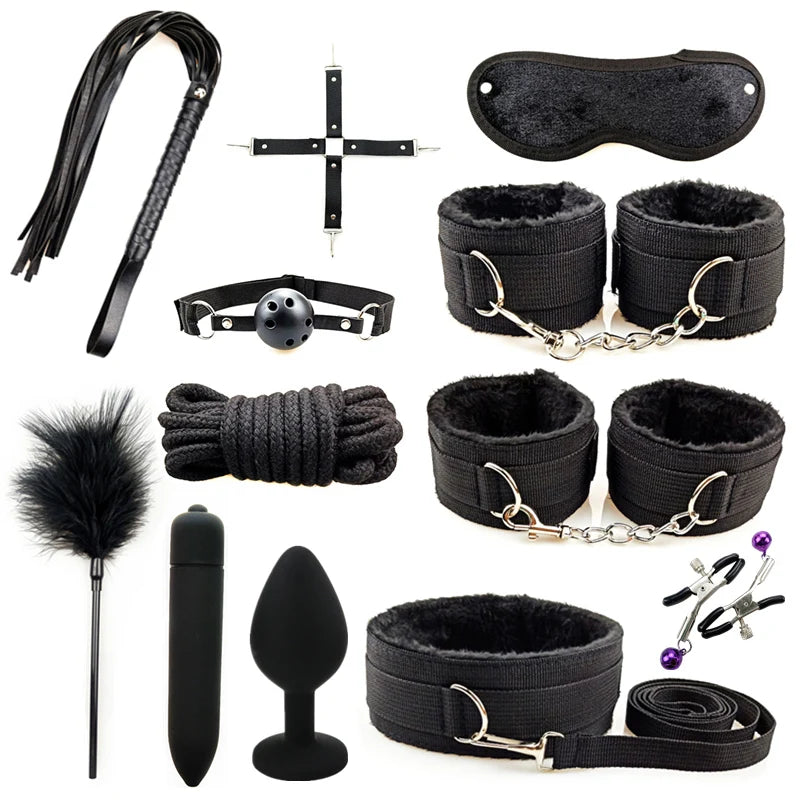 7/10/12 PCS Set  BDSM Bondage Set Adult SM Sex Products Sex Toys Kits For Adults Games Handcuffs Whip Vibrator Anal Plug Mouth Gag Erotic Couples Adults Sex Toys Accessories