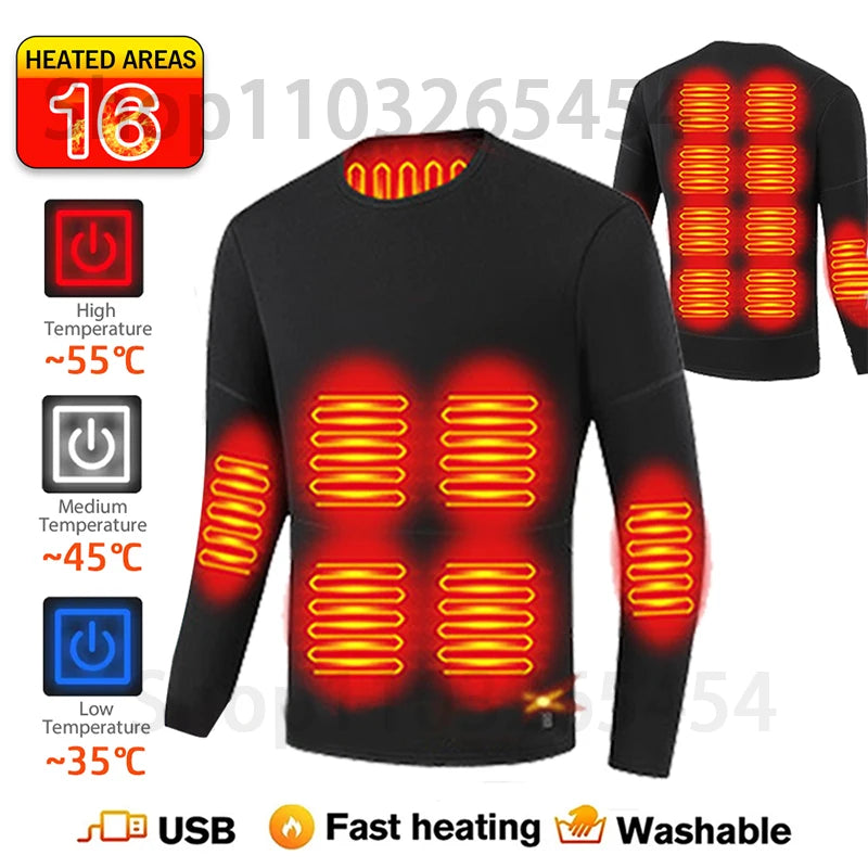 2 PCS Women Men Suit S-3XL UK Plus Size Electric Clothes 52 Areas New Material Technology Heated Underwear Winter Thermal Underwear Women Men Heating Jacket Winter Accessories USB Electric Heating Clothes