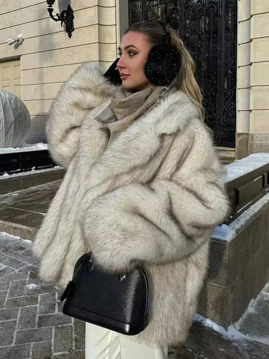 NEW Arrivals Winter Warm Snow Outerwear Ins Fashion Girls Oversized Gradient Fur Coat Women Thick Lapel Evening Nightclub Party Outerwear Fluffy Faux Fur High Street Jacket Ladies Girls Luxury Fashion Clothing Supplies