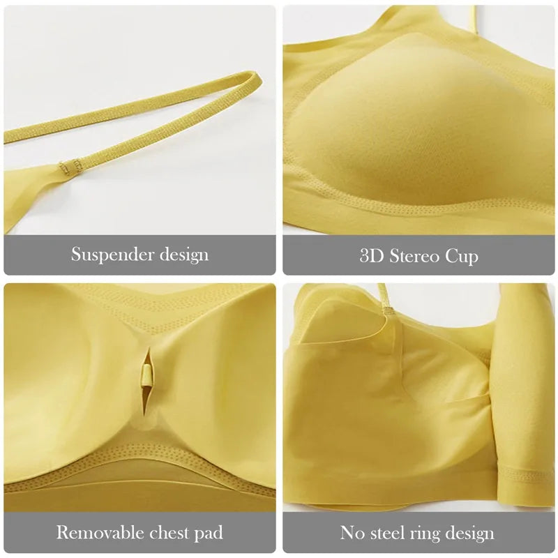 Sling Invisible Women Bra Padded Wireless Beautiful Back Vest Bra Ultra-thin Ice Silk Seamless Brassiere Inside Wear Summer