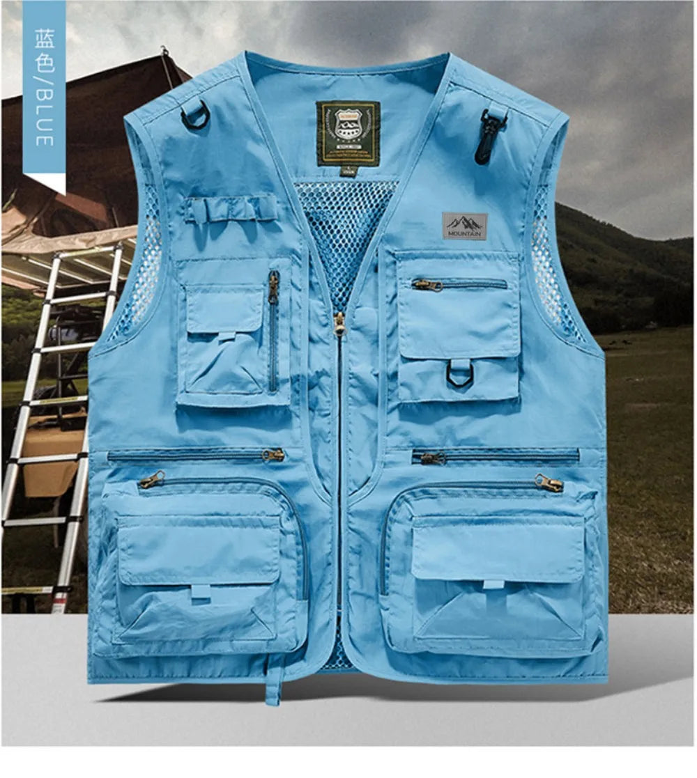 8 Colors S-5XL UK Plus Size Men's Multi-Pocket Vest, New Breathable Outdoor Fishing Vest, High-Quality Design, Casual High-Tech Men's Jacket