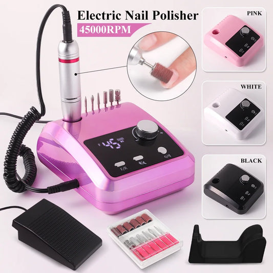 NEW Arrivals High Quality Electric Nail Drill Machine 45000 RPM Electric File HD Display Metal Manicure Pen Professional Nail Lathe Sander Manicure Pedicure Devices Nail Care Tools Set Cosmetics Supplies