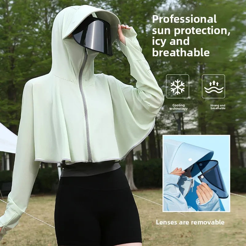 1/2/4 PCS Ice Silk Set 5 Colors Women's UV Protection Cape Hoodie Ice Silk Breathable Sun Shirt Spring Summer Loose Fit Jacket for Outdoor Hiking Sun Protection