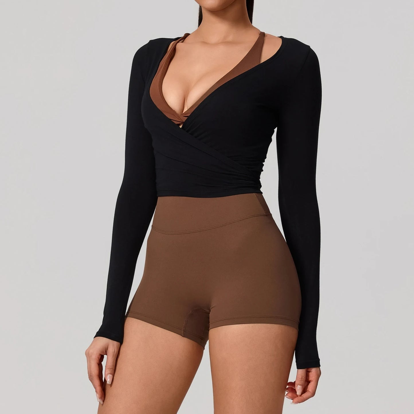 Just Arrived 5 Colors New Women's Yoga Long Sleeve One Piece Strap Yoga Clothing Female Training Premium Ballet Wrap Tops Woman Gym Sports Top Women Sports Apparel Accessories