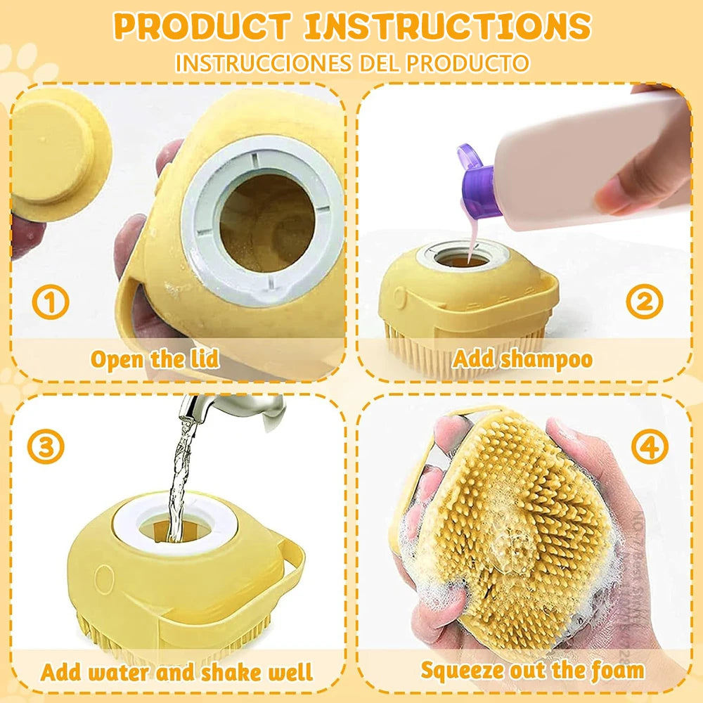 2 PCS Set Dog Bath Brush Silicone Pet Shampoo Brush Soap Dog Scrubber Cat Massage Grooming Wash Comb Soft Rubber Puppy Clean Brush Pets Grooming Tools