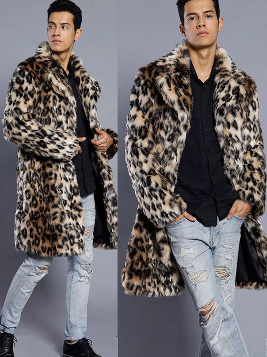 NEW Arrivals Autumn Winter Snow Clothes Supplies Men's Faux Fur Large Lapel Fur Long Men's Faux Fur Jacket Men's Overcoat Leopard Thick Coat Men Luxury Fashion Clothing Products