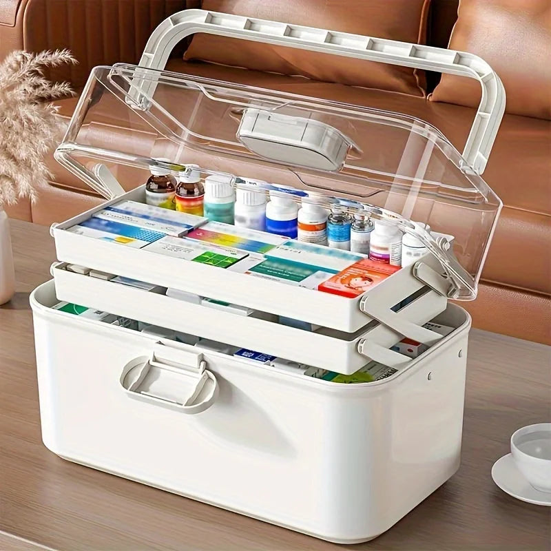 Home Outdoor Travel Camping Emergency First Aid Portable Medicine Cabinet Organizer, Large Medicine Box with Handle, Plastic First Aid Box Empty, Multipurpose Medical Box