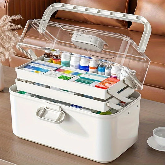 Home Outdoor Travel Camping Emergency First Aid Portable Medicine Cabinet Organizer, Large Medicine Box with Handle, Plastic First Aid Box Empty, Multipurpose Medical Box