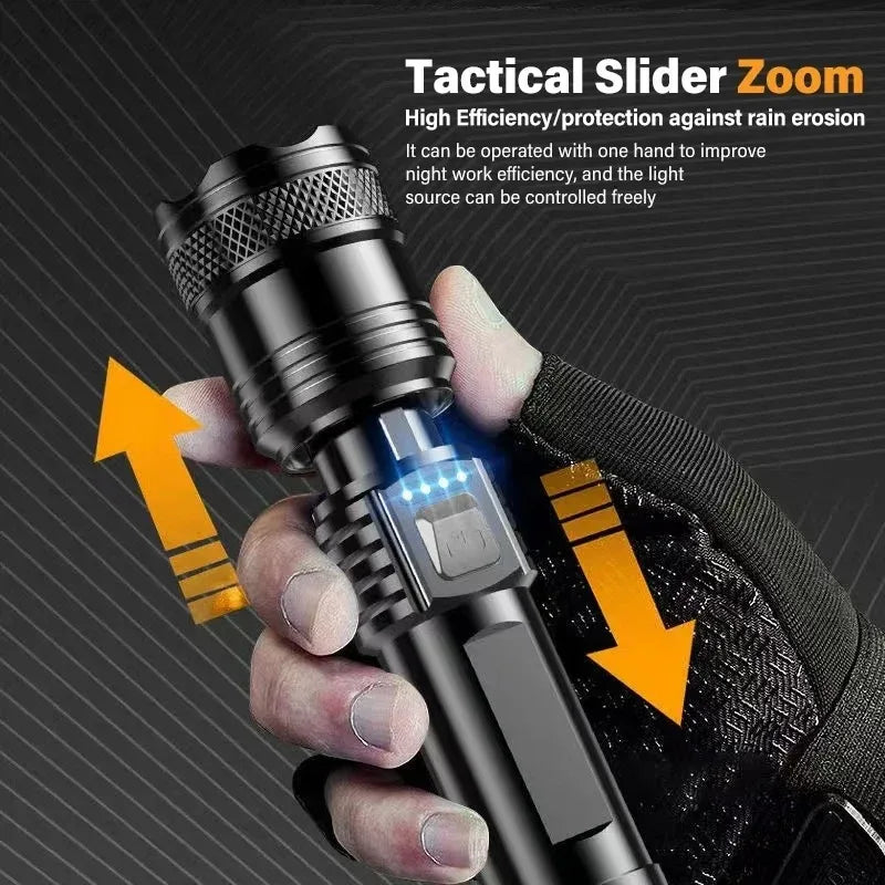 3 PCS Set 500m Lighting Distance Rechargeable LED Flashlight 10000LM Zoomable Torch Waterproof 5 Modes with LCD Display  Charging for Camping Hiking Night Walking Emergency Tools