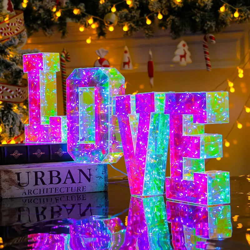 NEW Arrivals Novelty Laser Letters LED Luminous Alphabet Numbers Lights Illusory Christmas Decorative Lamps For Wedding Birthday Xmas New Year Eve Outdoor Garden Lawn Courtyard Decoration Accessories Supplies