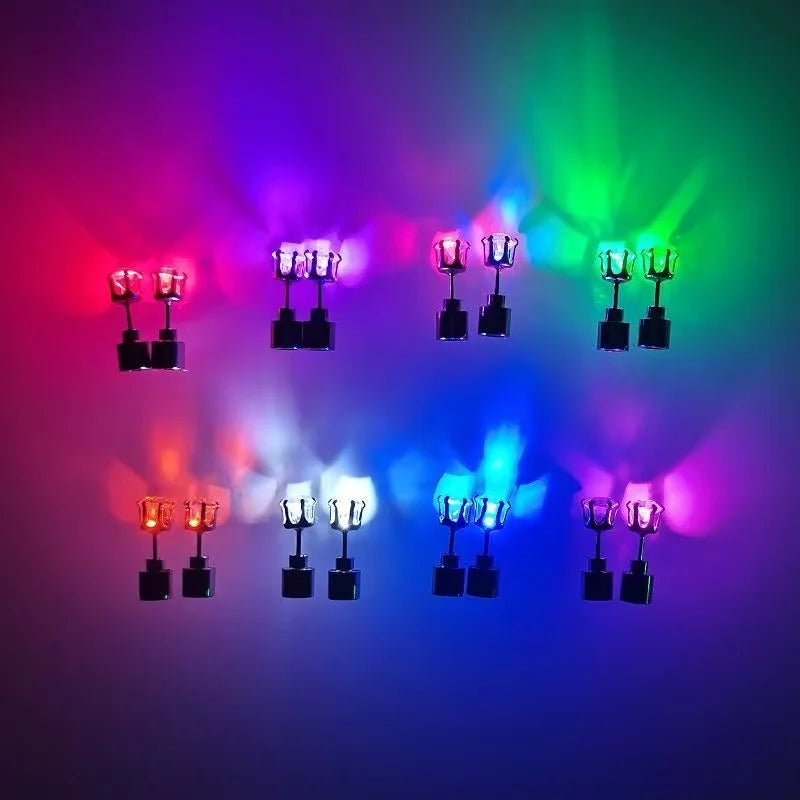 2/5 Pair LED Earring Rave Festival Party Bar Night Club Glowing Earring + Hair Ties Girl Women Ear Accessories Light Up Bling Ear Stud Gogo Dance Fashion Jewelry Accessory Sets
