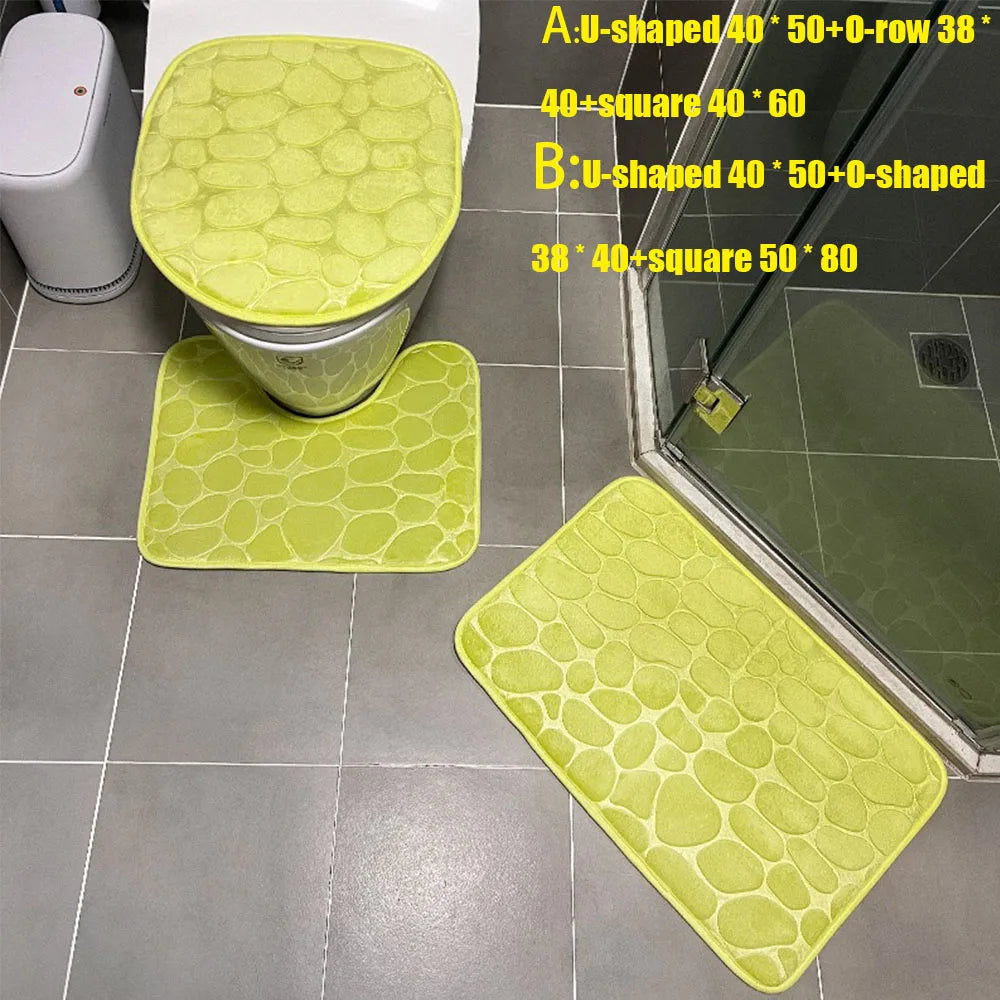 NEW Arrivals 3PCS Set 12 Colors Quick Drying Slip Water Absorption Anti Bathroom Mat Thickened Bathroom Toilet Carpet Machine Washable Fabric Bathroom Accessories