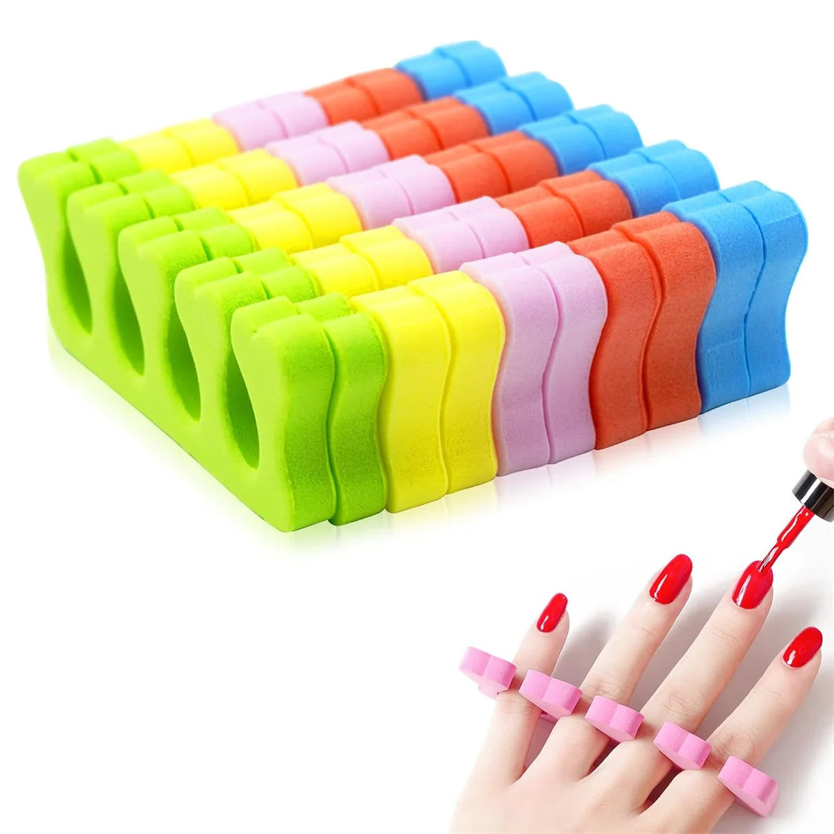 100pcs/50pairs 3 Colors Sponge Toe Finger Separator Manicure Set Toe Splitte for Nail Polish Enhancement Painting and Polishing Tools
