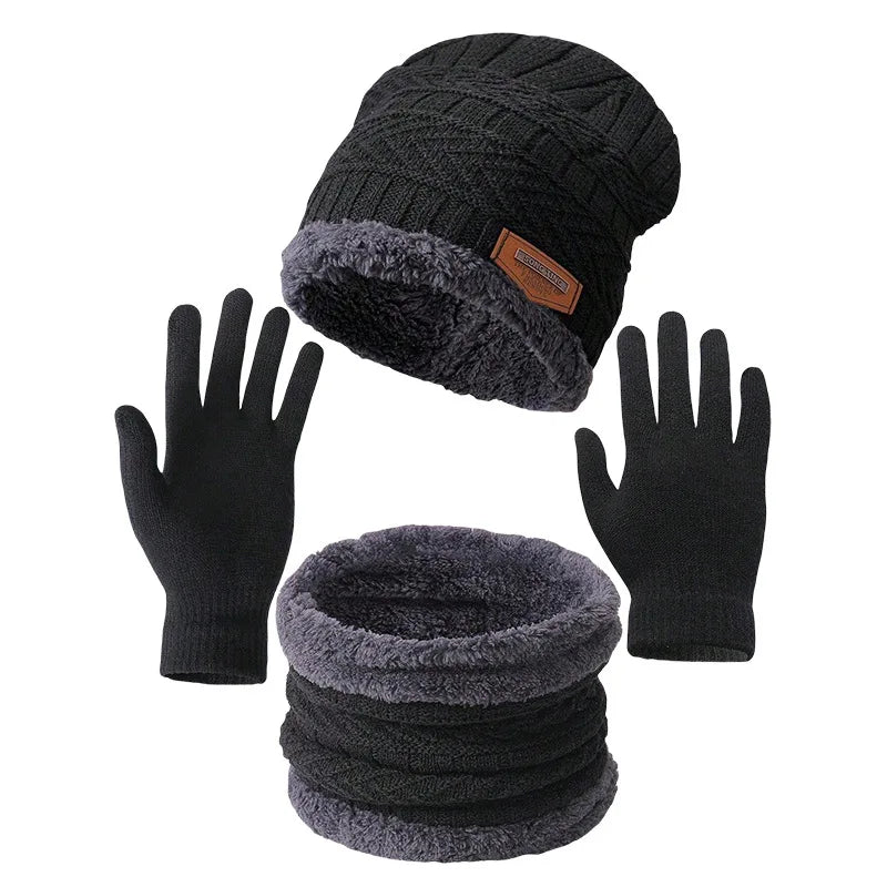 3 PCS Set 12 Colors  -20* Thermal Winter Set Windproof Fleece Hat Scarf Gloves Combo for Outdoor Sports Hiking Cycling Fishing Cold Weather Protection