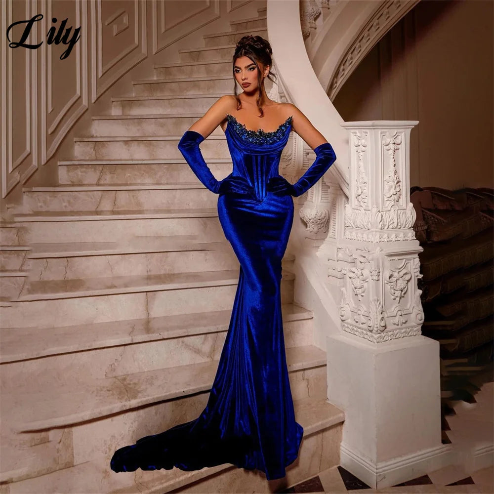 Lily Royal Blue Elegant Sexy Wedding Party Dress Stain Mermaid Celebrity Dress Sleeveless Special Occasion Dresses robes du soir