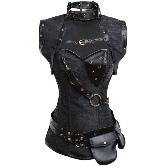 NEW Arrivals S-6XL Plus Size Women Female Steampunk Leather Corset and Bustier Women Top Plus Size Vintage Gothic Punk Outerwear Corselet Over Bust Pirate Costume Ladies Girls Fashion Apparel Accessories Clothing Supplies