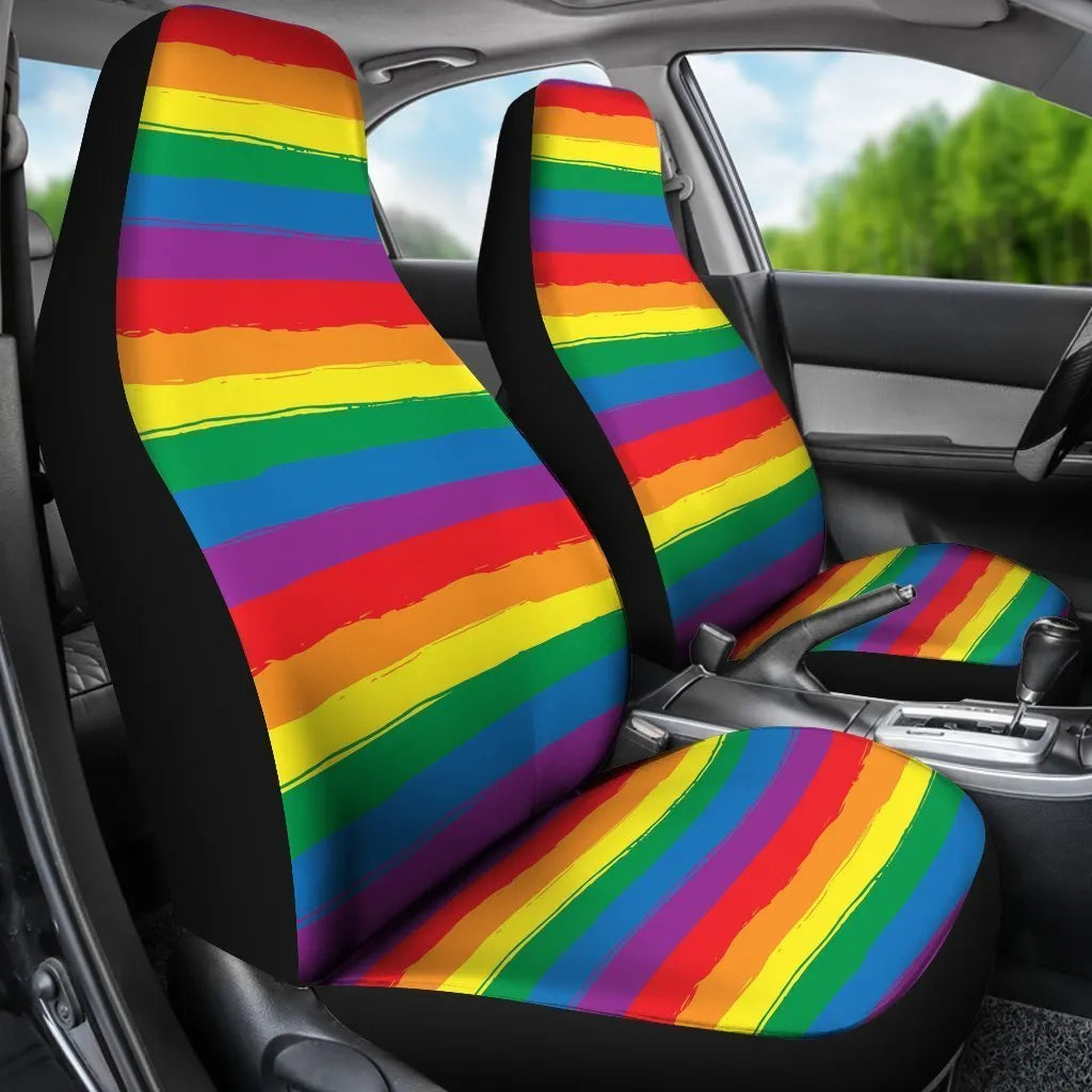 Rainbow Flag Lgbt Pride Pattern Print Seat Cover Car Seat Covers Set 2 Pc, Car Accessories Car Mats
