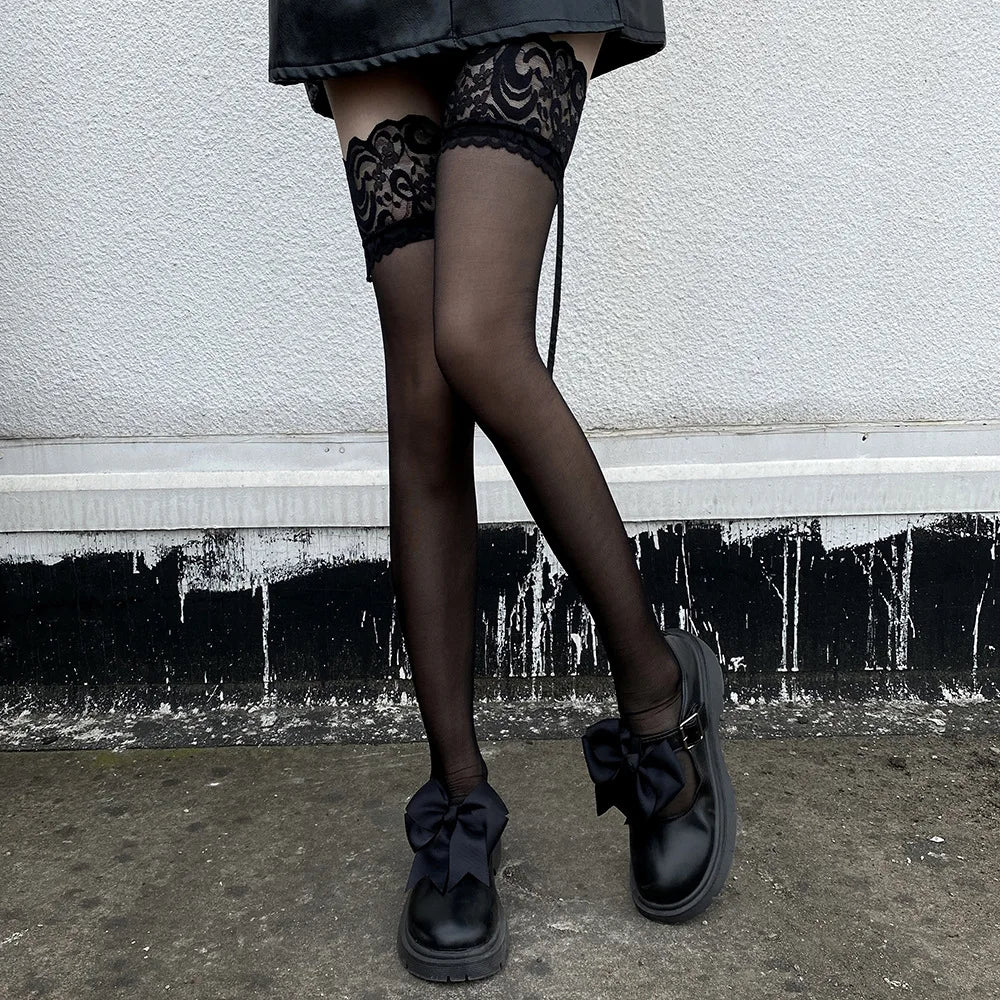 Women Sexy Stockings Silicone Anti-Slip Thigh High Quality Long Socks Transparent Thin Lace Tights Stocking Over The Knee Solid Socks Pantyhose Ladies Underwear Lingerie Apparel Accessories