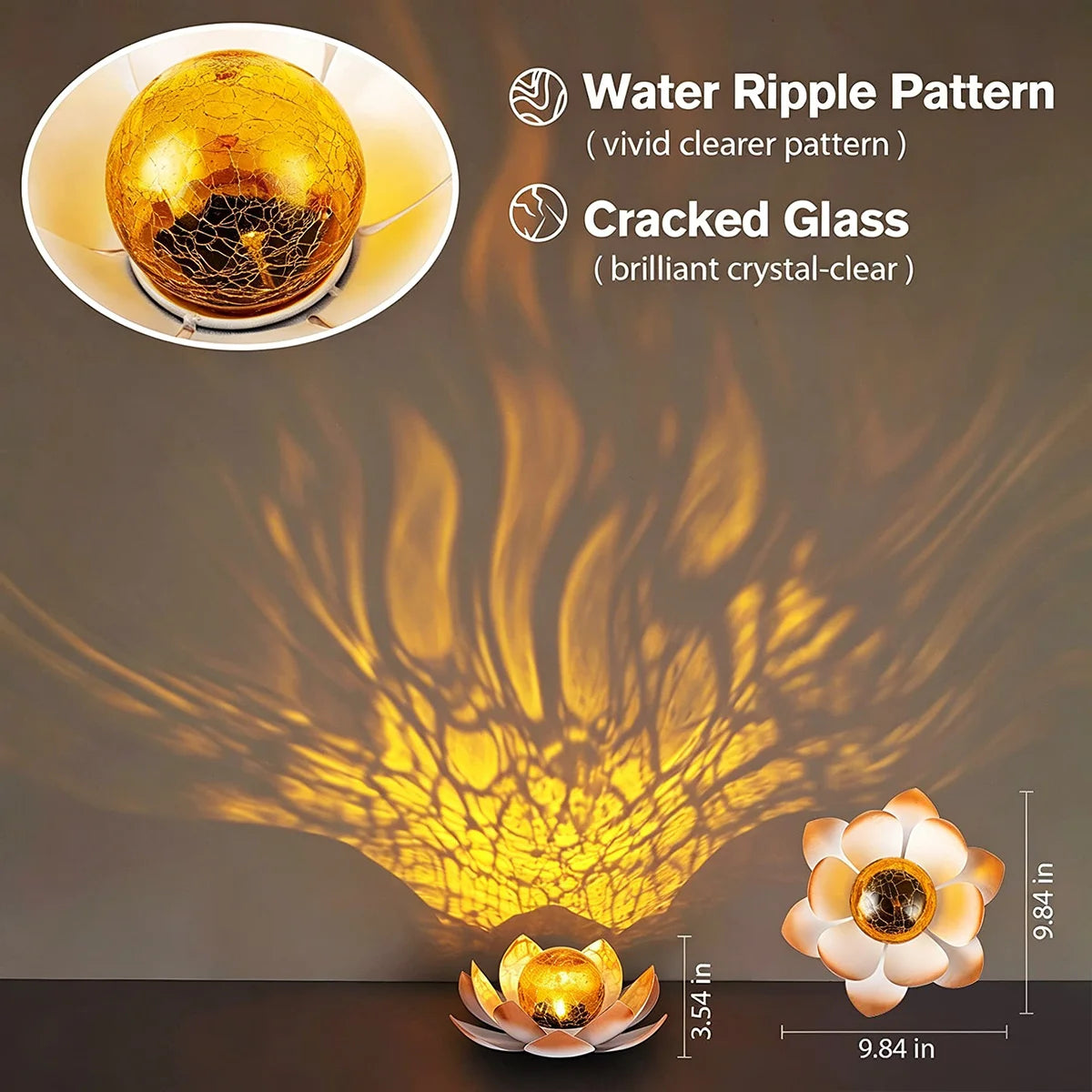 For Garden Lovers Solar Lotus Garden Light Weatherproof Outdoor Decorative Lighting Lotus with Crackle Glass Ball Solar Pathway Lawn Garden Patio Lights Lotus Home Villa Gardening Decor