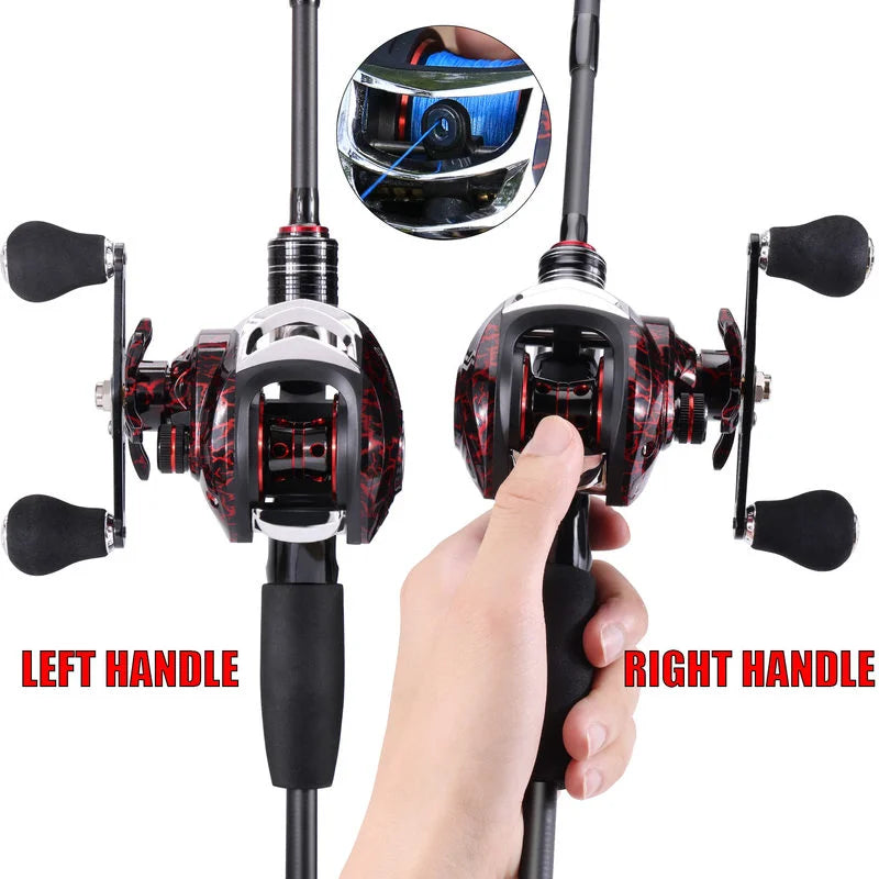 NEW Fishing Set Left/Right  Lure Rod Fishing Combo 2.1m 4 Section Carbon Fiber Rod 7.2:1 Gear Ratio Magnetic Brake System Fishing Left/Right Reel Fishing Kit Ocean Lake River Professional Fishing Supplies