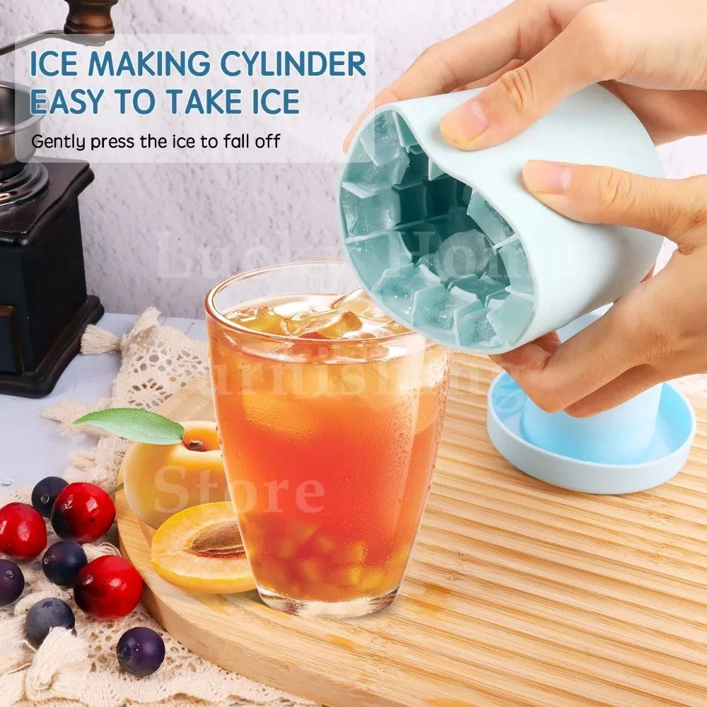 2 PCS Set Ice Bucket & Maker, Round Silicone Mold with Quick Freeze Tray, Food Safe Ice Cube Container for Party & Household Home Drinkware Accessories Barware Supplies.