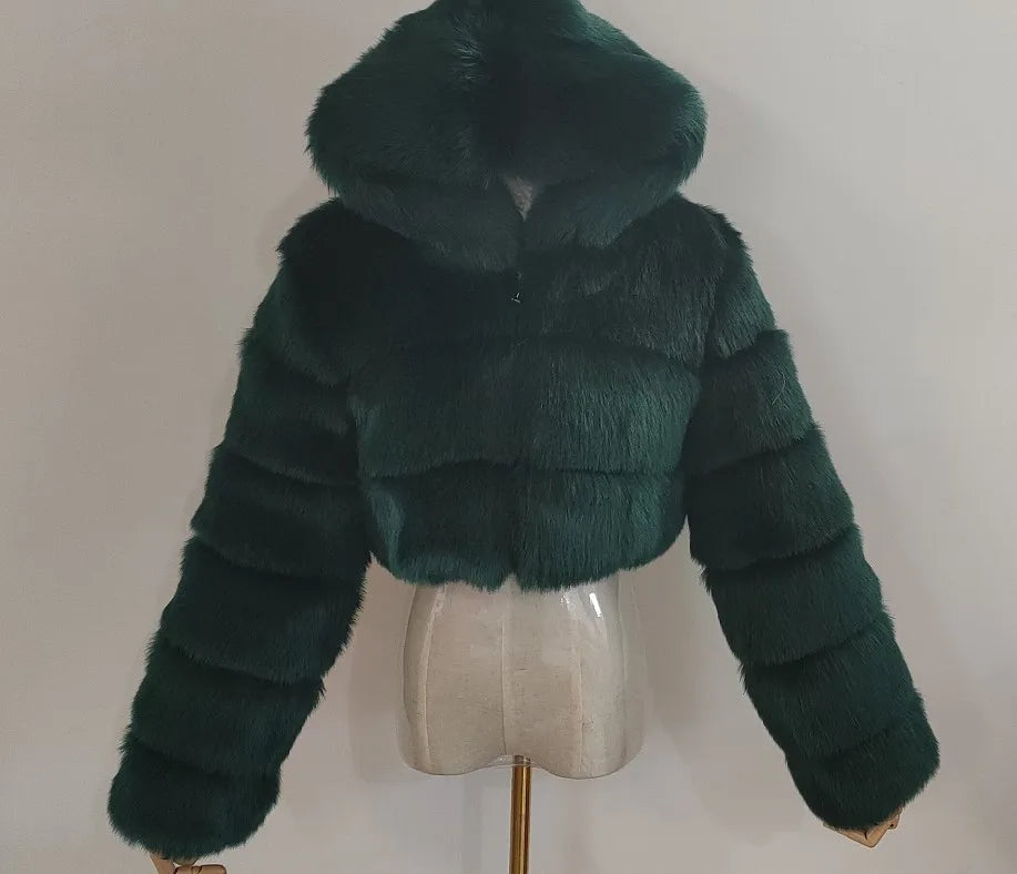 NEW Arrivals S-3XL Coffee/Dark Gray/Black Fashion Women Environmental Red Faux Fox Fur Coat with Hood Thick Warm Full Pelt Fake Fur Jacket Short Winter Woman Fur Coat Ladies Girls Luxury Fashion Clothing Supplies