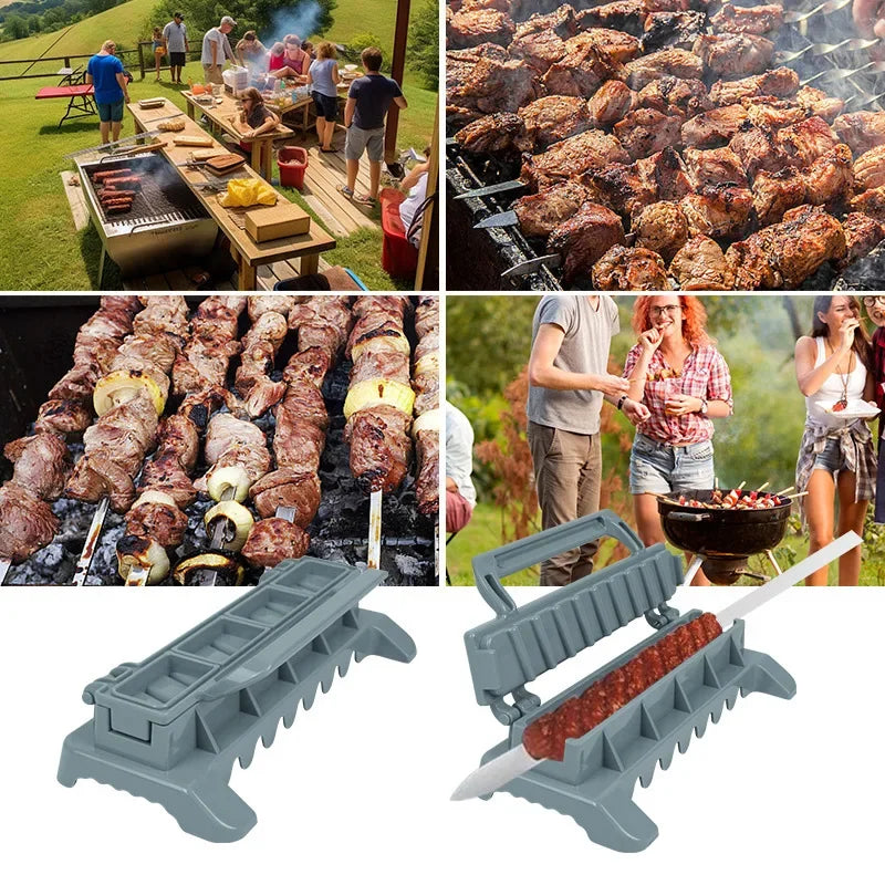 NEW Set Outdoor Camping Barbeque Kebab Mold Tools 8/9inch Flat Stainless Steel BBQ Kebab Kiofte Skewer Row Kebab Maker for Home Barbeque Party