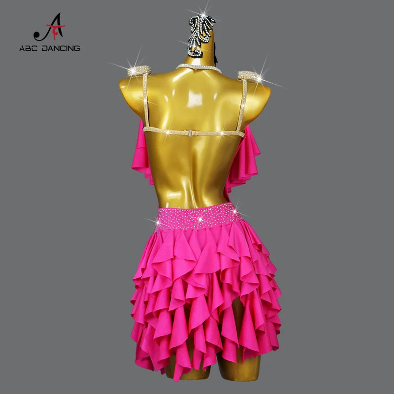 New Arrivals Adults/Kids XXS-2XL Latin Dance Dress With Jewelry Ornaments Set Ballroom Competition Dancing Costume Women's Sexy Clothing Girls Plus Size Ball Short Skirt Party Wear Line Suit Customized Ladies Dress