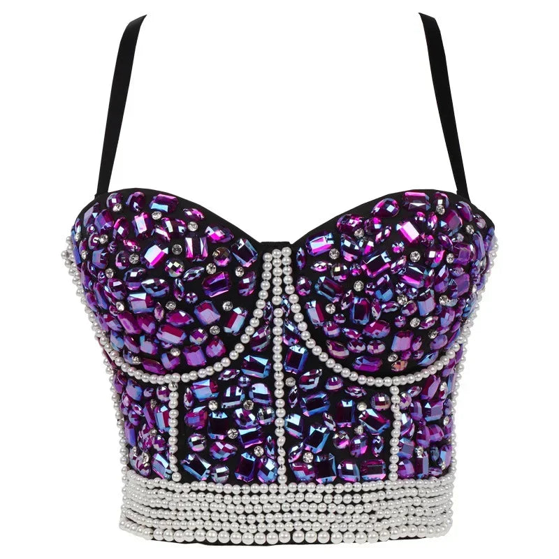 Sexy Bras for Women Night Club Party Cropped Tops Bra Stage Performance Sparkling Rhinestone Underwear Bralette Lingerie Clothes