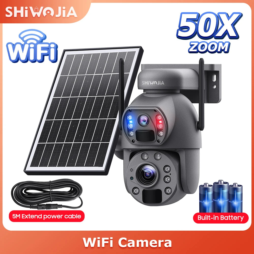 NEW 50X ZOOM 12MP 4G Sim Solar Camera Outdoor 360° Wireless WI-FI Battery Security Cameras Solar Panel PIR Night Vision Recording Home Office Factory Security Systems