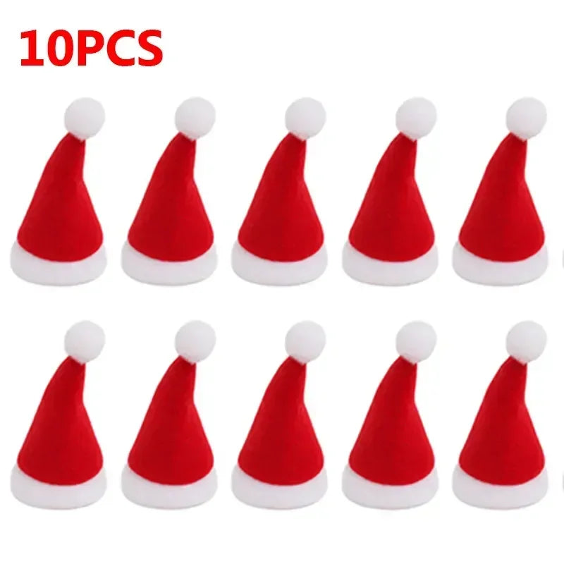 50-100-200PCS Set Mini Santa Claus Hats Wine Bottle Covers Lollipops Candy Caps Christmas Tableware Holder Bottles Bags Xmas New Year Party Decoration