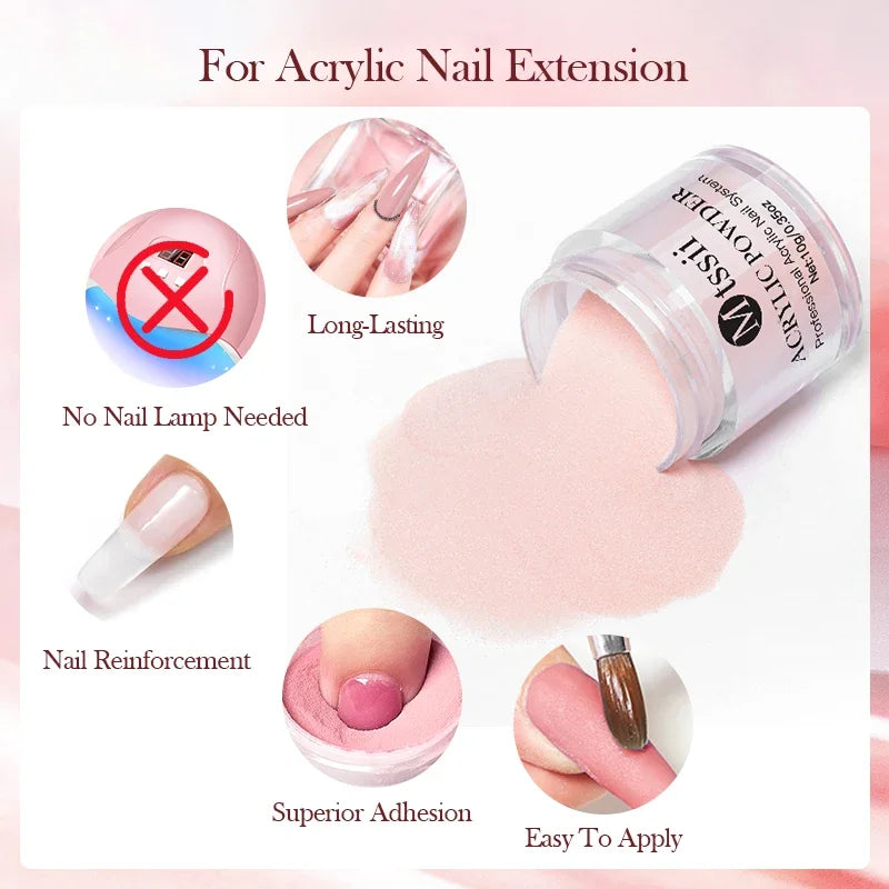 8pcs Nail Acrylic Powder Liquid Set Clear Nude Pink Monomer Liquid Set With Nail Brush For Nails Extension Carving Flower DIY Women Beauty Salon Spa Accessories Nail Care Tools Set