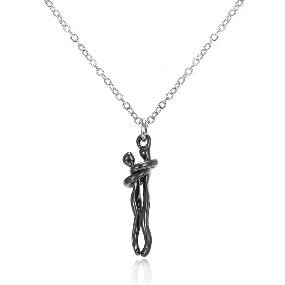 Hug Couples Pendant Necklace 50cm Chain for Him and Her, The Tale of Two Lovers Jewelry, Affectionate Hug Necklaces Couple for Women Men