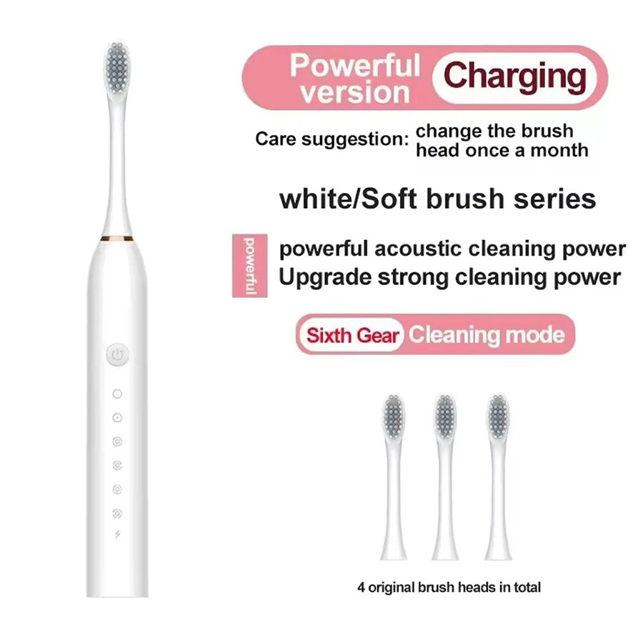 Electric Ultrasonic Toothbrush Set Six Speed Mode Home Soft Hair USB Charging Waterproof Adult Tooth Cleaner Automatic Couple Set- Adults Oral Hygiene Accessories