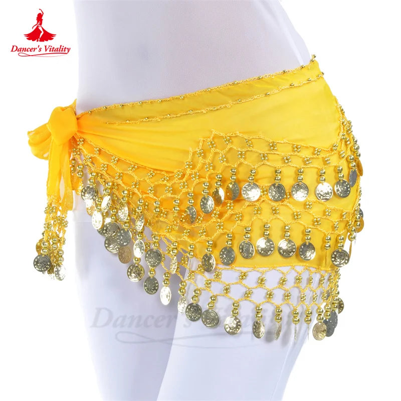 NEW Arrivals Belly Dance Belt for Women Chiffon Gold Coins Oriental Dancing Wear Accessories Girl's Chiffon Silver Coins Belly Dance Hip Scarf