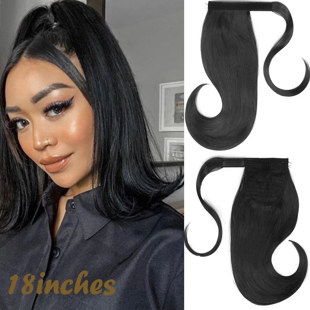 NEW  Synthetic Long Straight Wrap Around Clip In Ponytail Hair Extension Can Be Permed Heat Resistant Pony Tail Fake Hair