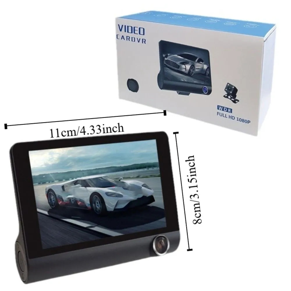 Three Lenses Car Driving Tachograph Front Rear Inside Wide Angle 24H Parking Recorder Loop Recording Night Vision Pedestrian Safety Detector Vehicles Security Accessories
