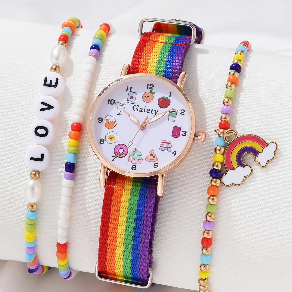 Fashion Luxury Women's Quartz Watches Ladies Rainbow Color Fabric Belt Wristwatch For Women Stylish Dress Reloj Mujer