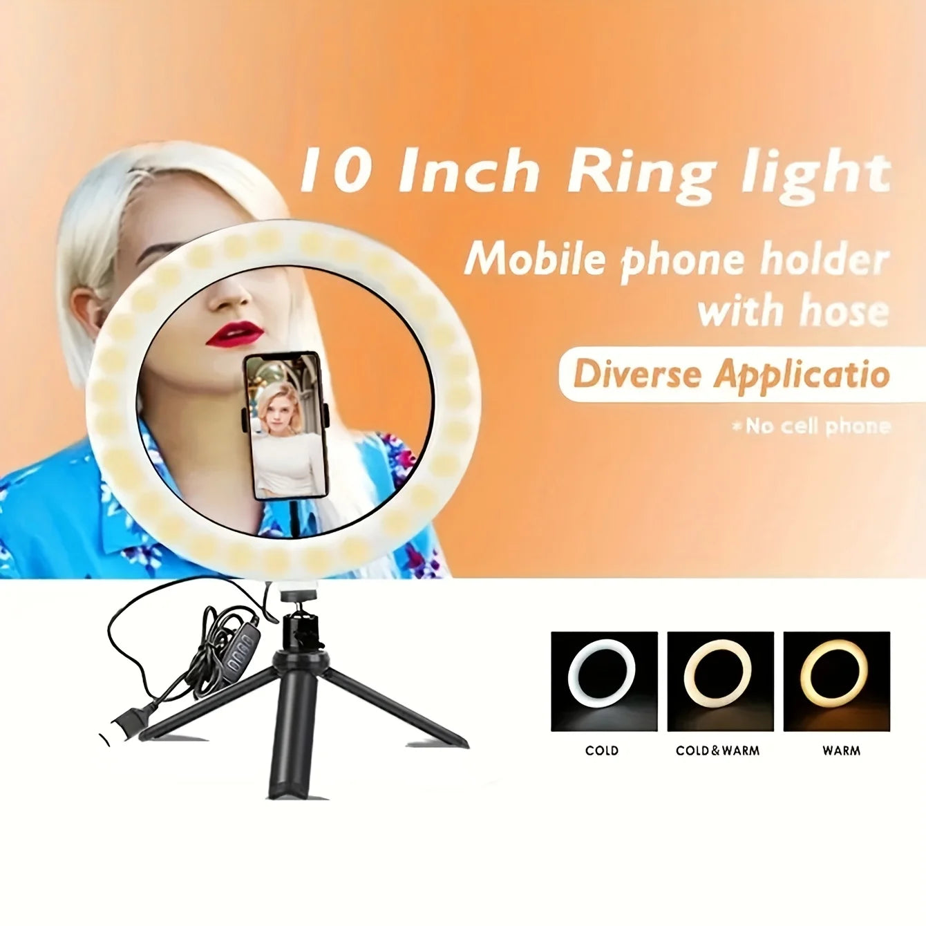 Home Studio Social Media Tools 10" LED Ring Fill Light With Tripod Stand And Phone Holder Dimmable Phone Holder For Video, Photography, Selfie, Vlog, Make-Up