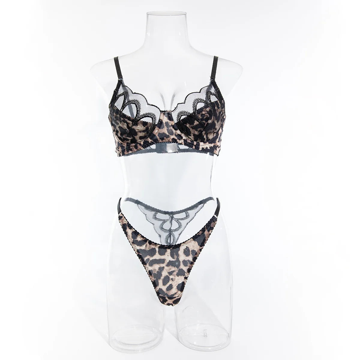 Sexy Ultra Thin Lace Leopard Lingerie Set No Steel Ring Women's Perspective Underwear Supplies See Through Exotic Apparel Suit Female Sexy Lingerie Fashion Clothing Sets Apparel Products