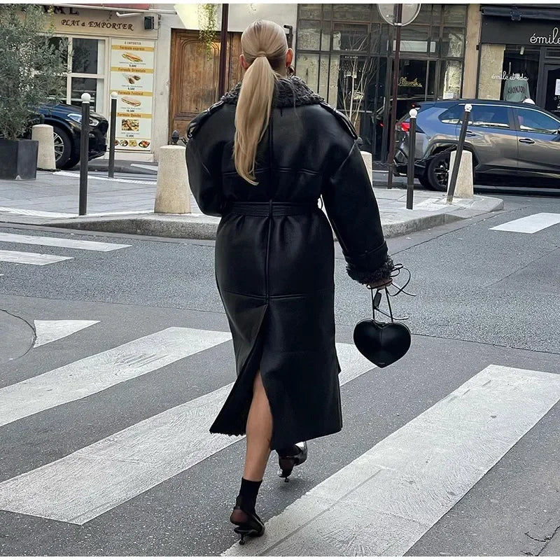 Low-Price Sales are Limited NEW Arrivals Leather Lamb Wool Patchwork Long/Short Coat Women Solid Lace Up Lapel Short Jacket Autumn Winter Thicken Snow Streetwear Outwear Girls Ladies Luxury Fashion Clothing Supplies